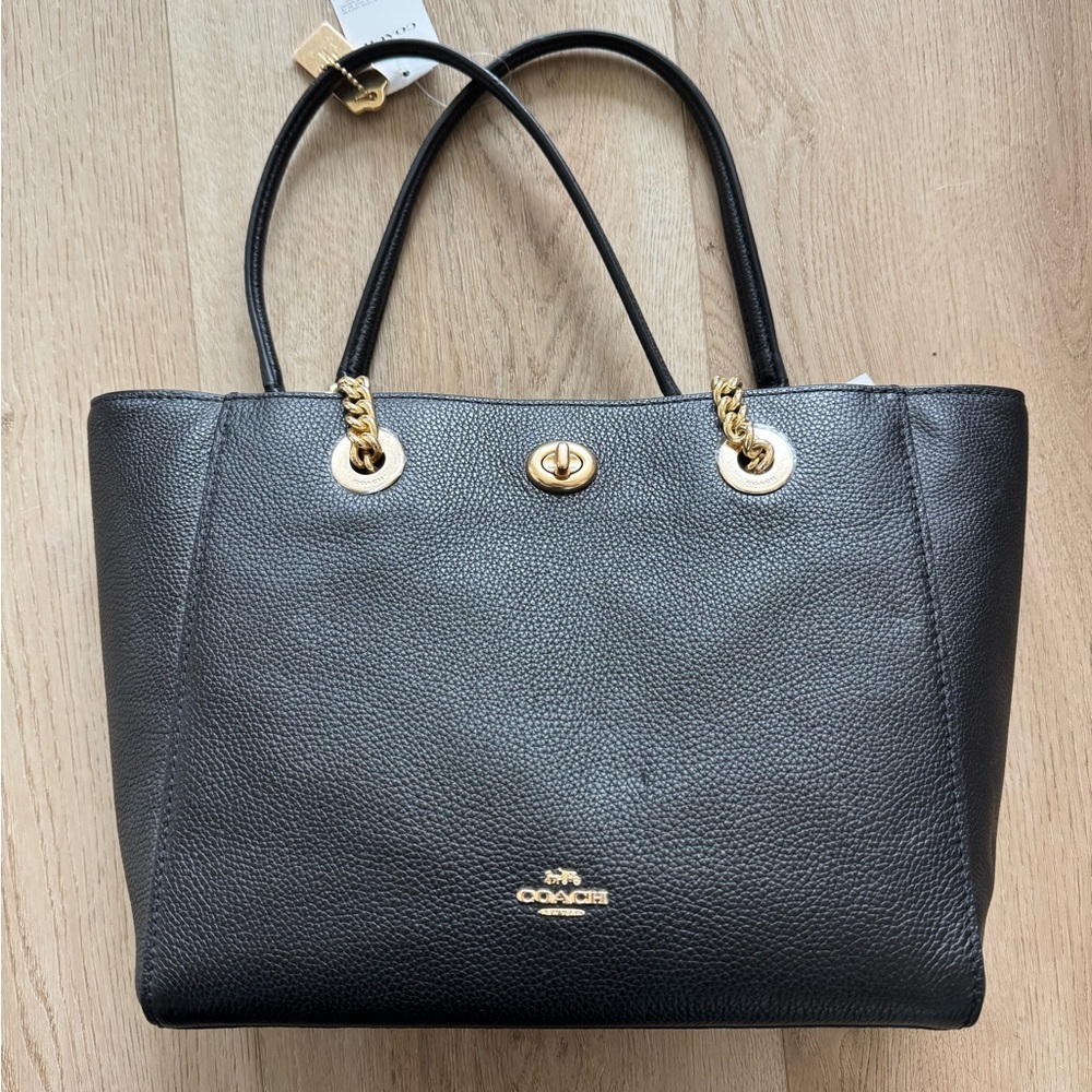 Authentic Coach Turnlock Chain Black Tote Bag